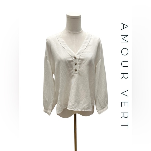 AMOUR VERT V-Neck Linen Cotton White Blouse Women Size XS NWT - Picture 3 of 14